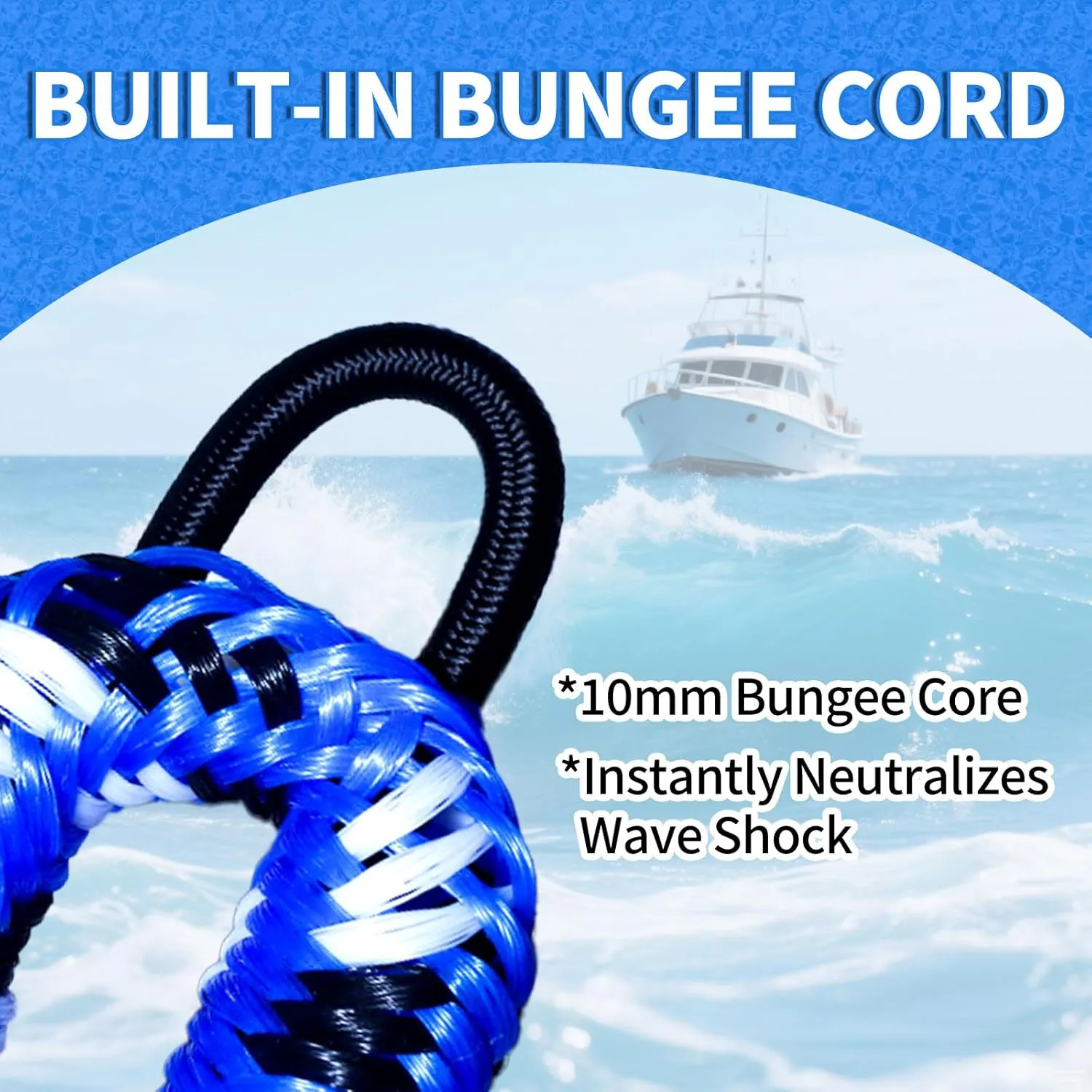4FT Bungee Dock Lines for Boats with Loops  Shock Absorbent Mooring Rope, Perfect Boat/Jet Ski/Pontoon Accessories, Boating Gift for Men 2 PCS (Blue,Black&White)