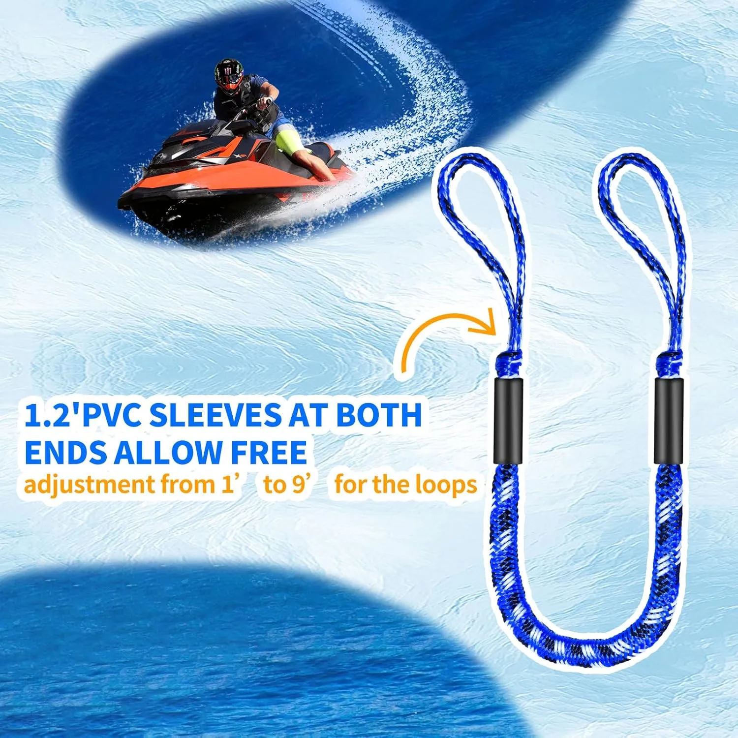4FT Bungee Dock Lines for Boats with Loops  Shock Absorbent Mooring Rope, Perfect Boat/Jet Ski/Pontoon Accessories, Boating Gift for Men 2 PCS (Blue,Black&White)