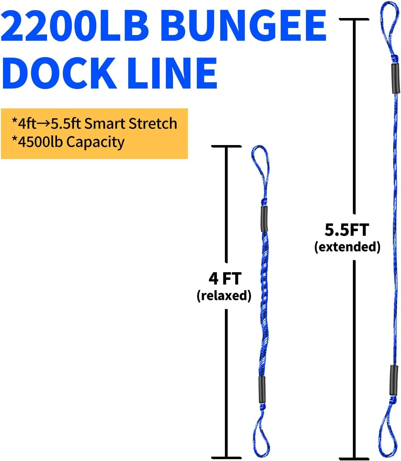 4FT Bungee Dock Lines for Boats with Loops  Shock Absorbent Mooring Rope, Perfect Boat/Jet Ski/Pontoon Accessories, Boating Gift for Men 2 PCS (Blue,Black&White)