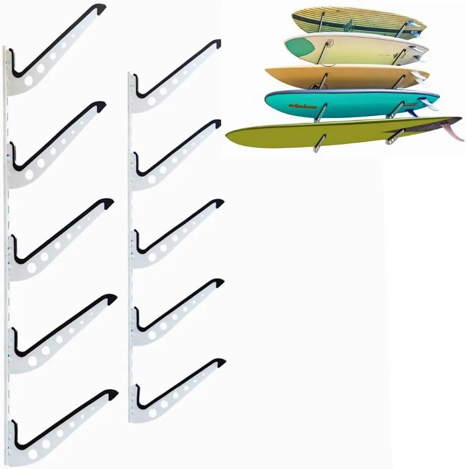 5 Board Surf Rack Adjustable Wall Mount for Surfboard, Wakeboard, Snowboard Storage in Your Home or Garage