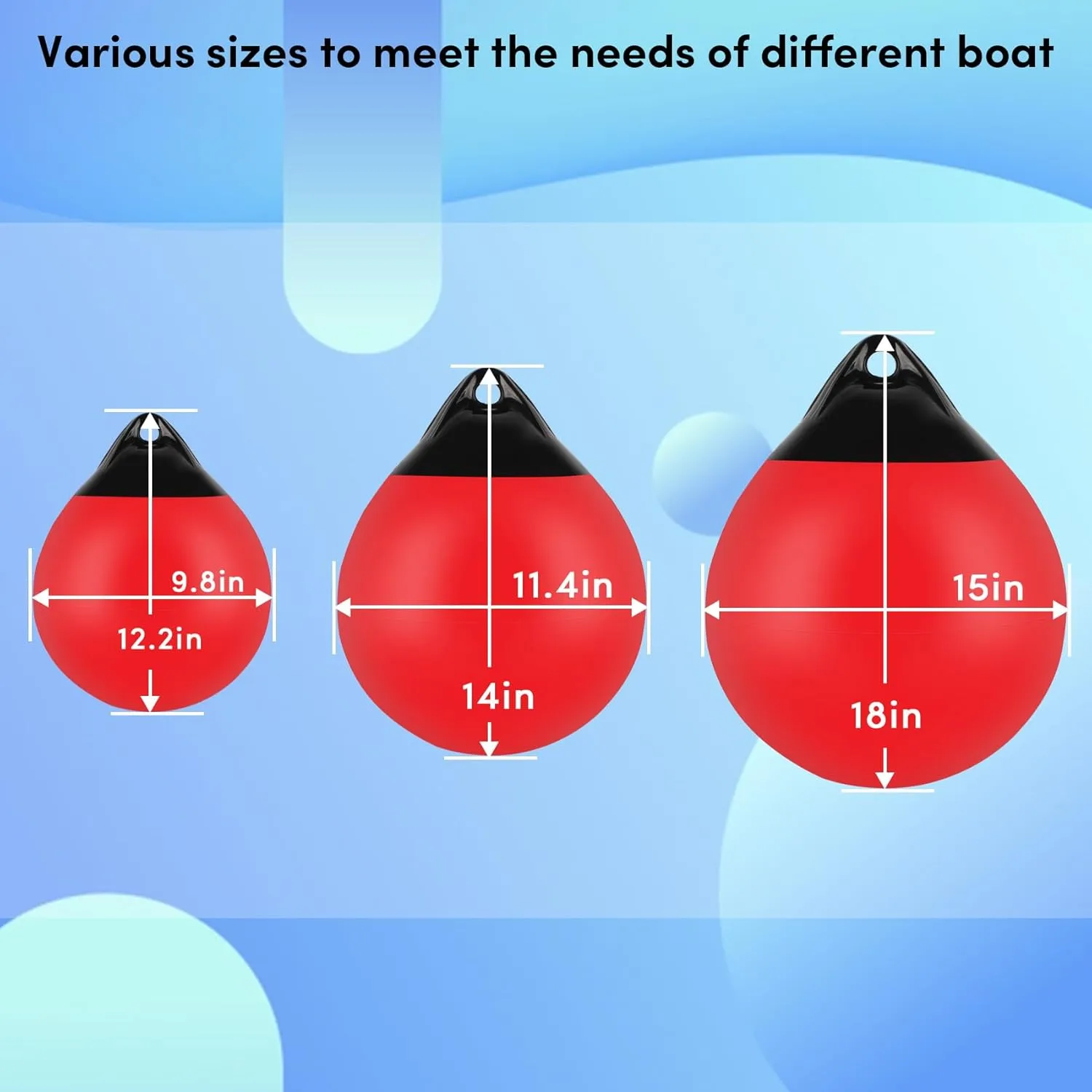 Boat Mooring Buoy 10/12/15 inch,Round Boat Fender Ball Boat Buoy Ball,Inflatable Boat Fender Dock Bumper Ball Anchor Buoy Suitable for Yachts Marinas Sailboats Ski Boats