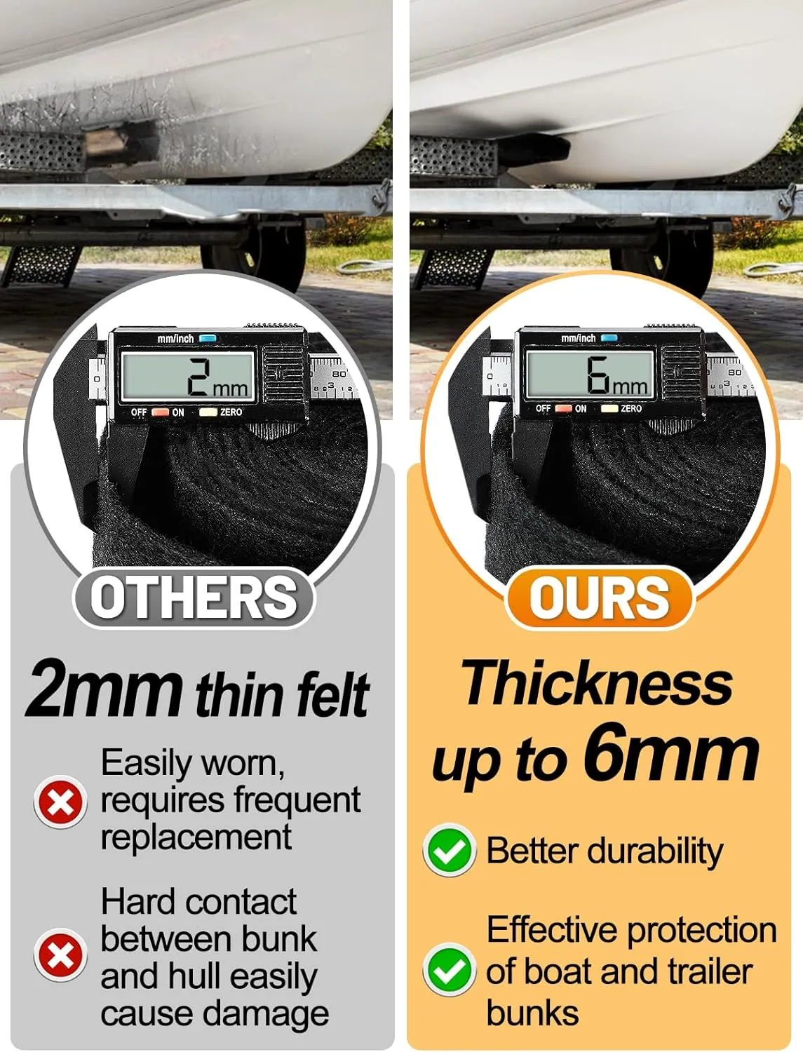 Boat Trailer Bunk Carpet - 6mm Ultra Thick 13ft*12in Wear-Resistant Marine Carpeting Covers for 2x4 Boat Lift Bunks, Shock Absorption Padding Mats Parts Accessories for Jet Ski