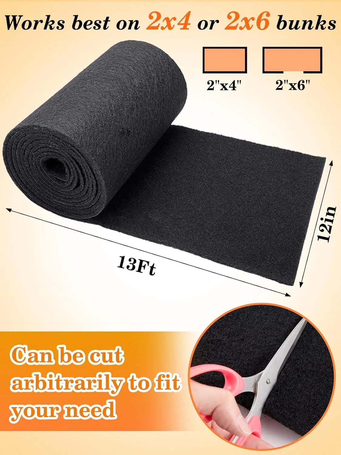 Boat Trailer Bunk Carpet - 6mm Ultra Thick 13ft*12in Wear-Resistant Marine Carpeting Covers for 2x4 Boat Lift Bunks, Shock Absorption Padding Mats Parts Accessories for Jet Ski