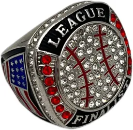 Discount Sports Rings BALL LEAGUE FINALIST RING ??SILVER BODY, CLEAR STONES, RED LACES Item 5-31, Clear,Silver