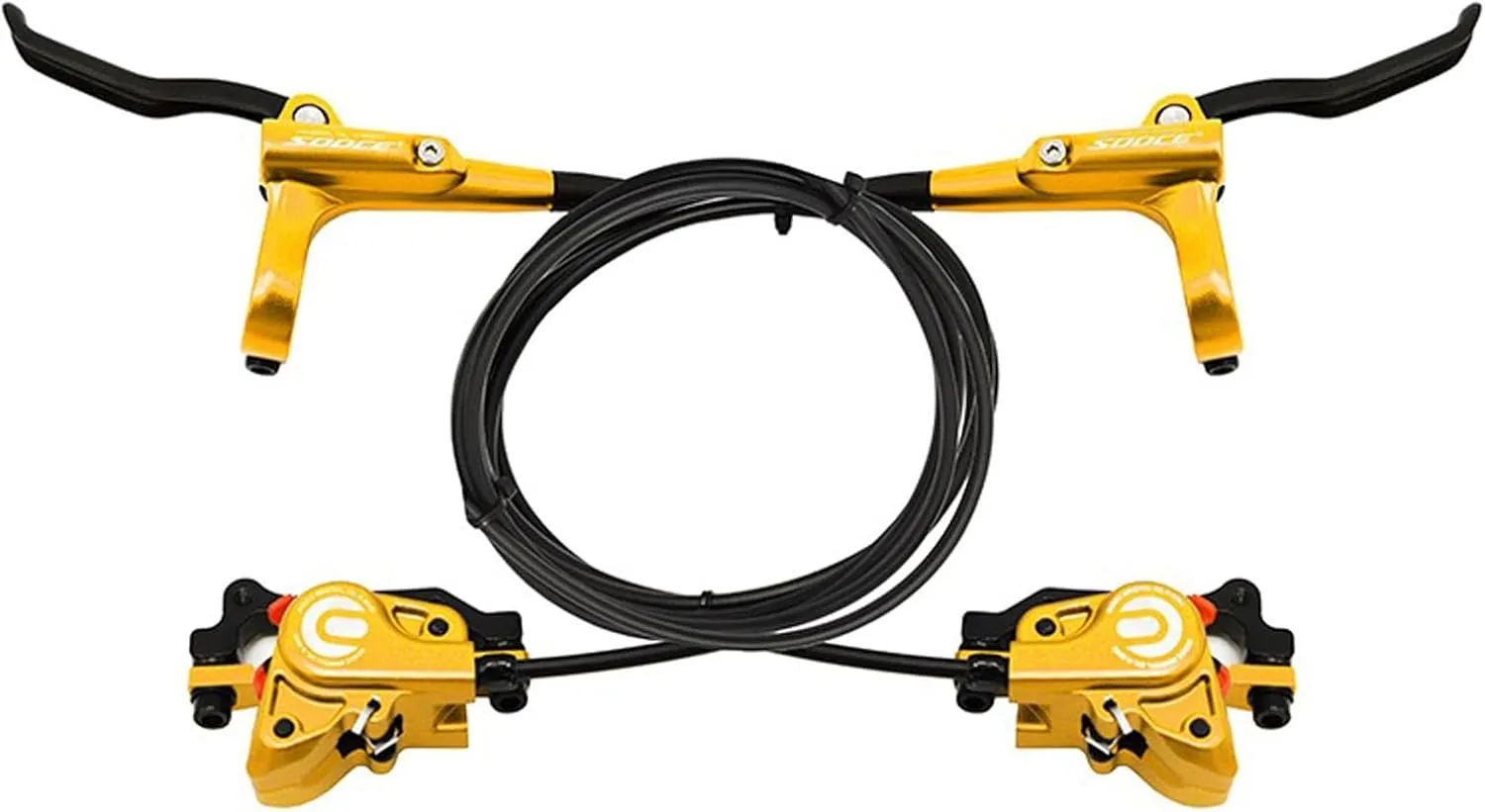 Gold MTB Hydraulic Disc Brakes Set, Aluminum Alloy Hydraulic Brakes for Mountain Bike Left Front 1000mm Right Rear 1700mm Hydraulic Bicycle Brakes with is/PM Adapter Fit 160mm Rotor
