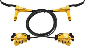 Gold MTB Hydraulic Disc Brakes Set, Aluminum Alloy Hydraulic Brakes for Mountain Bike Left Front 1000mm Right Rear 1700mm Hydraulic Bicycle Brakes with is/PM Adapter Fit 160mm Rotor