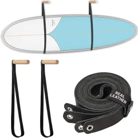 Hang 11 Surfboard Wall Mount - Surf Board Wall Hangers, Surfboard Hanger, Beautiful Sustainable Wood & Leather Rack, Perfect to Display Your Board, Horizontal Surf Racks, Surfing Accessories