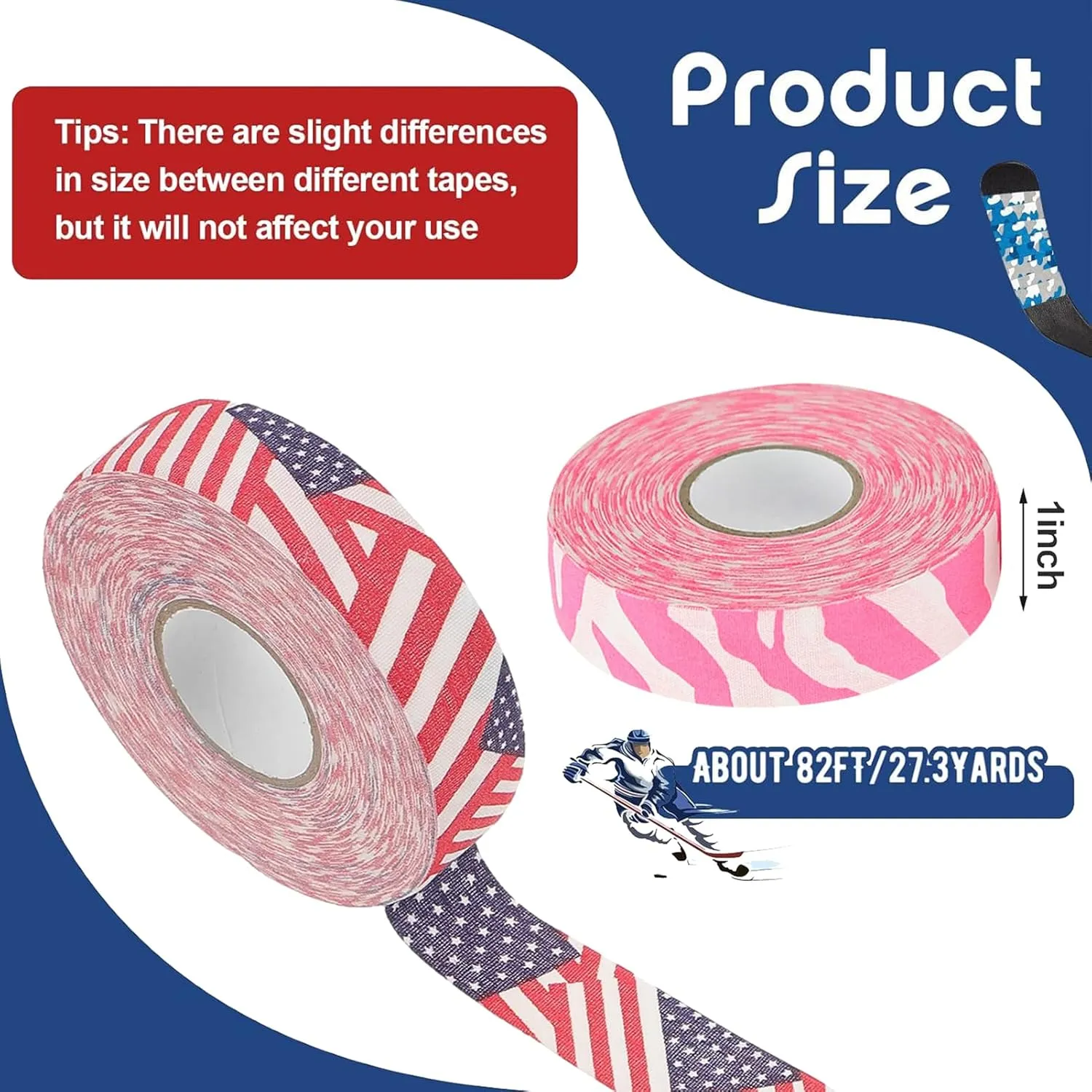 Hockey Stick Tape, 2.5CMx25M Lacrosse Tape Hockey Protective Tape Lacrosse Tape Hockey Grip Tape for Stick Sport Safety Badminton Pole Pads Hockey Stick Tapes Equipment (Stars and Stripes)