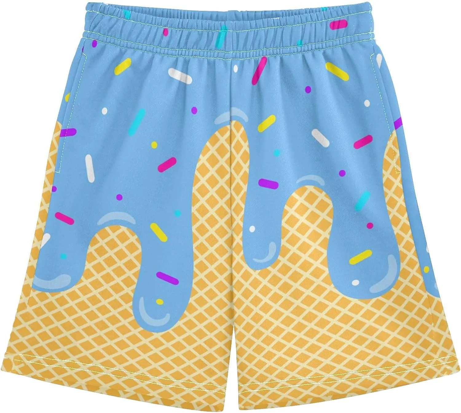 Ice Cream Boys Swim Trunks Summer Cute Preppy Ice Cream Drip Baseball Shorts Casual Elastic Waist Short-Pants with Pockets