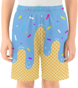 Ice Cream Boys Swim Trunks Summer Cute Preppy Ice Cream Drip Baseball Shorts Casual Elastic Waist Short-Pants with Pockets