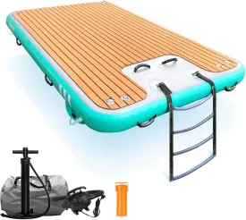 Inflatable Floating Dock, Non-Slip Water Floating Dock Mat with Portable Carrying Bag & Detachable Ladder, Floating Platform Island Raft for Pool Beach Ocean