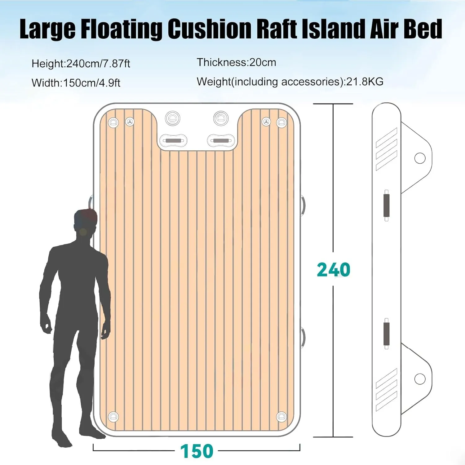Inflatable Floating Dock, Non-Slip Water Floating Dock Mat with Portable Carrying Bag & Detachable Ladder, Floating Platform Island Raft for Pool Beach Ocean