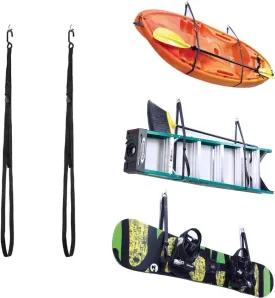JD104 Wall Hangers 100IBS Capacity Kayak Storage for Paddle Board,Surfbard,Longboards Indoor Kayak Storage Straps System for Garage or Shed,Black
