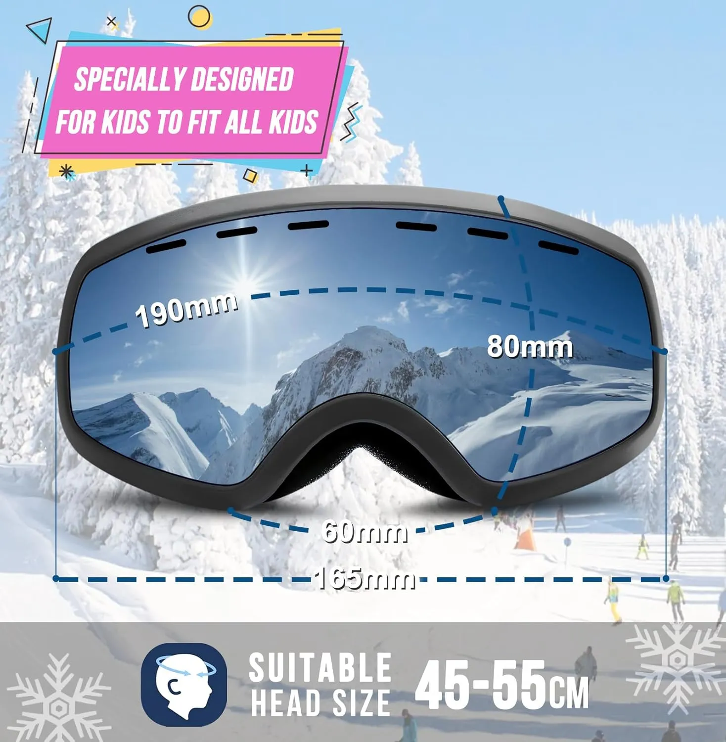 Kids Ski Goggles,Kids Snowboard Goggles for Boy Girl, Ski Goggles for Youth Teens Kids 3-14,OTG Anti Fog UV Protection