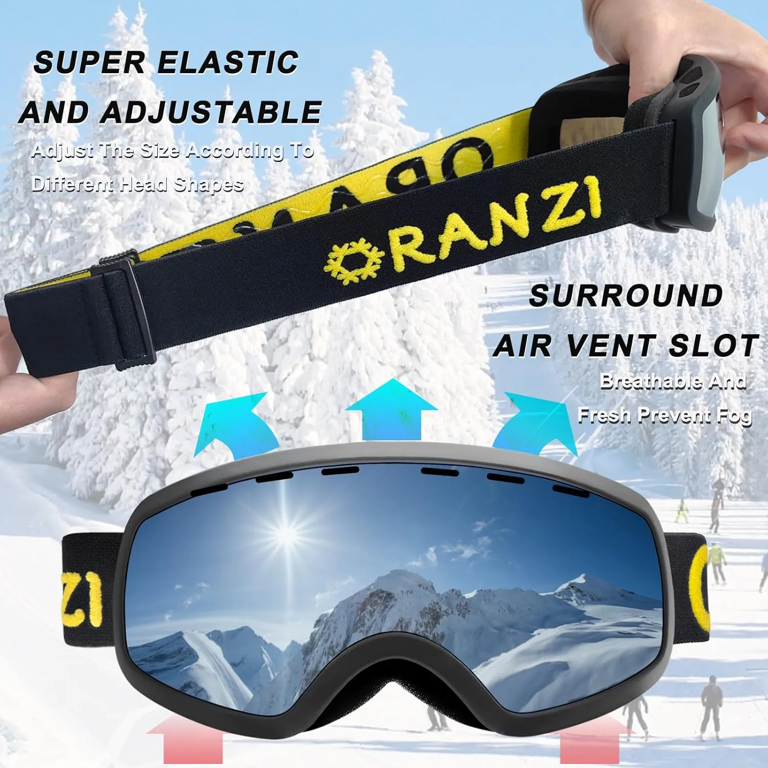 Kids Ski Goggles,Kids Snowboard Goggles for Boy Girl, Ski Goggles for Youth Teens Kids 3-14,OTG Anti Fog UV Protection
