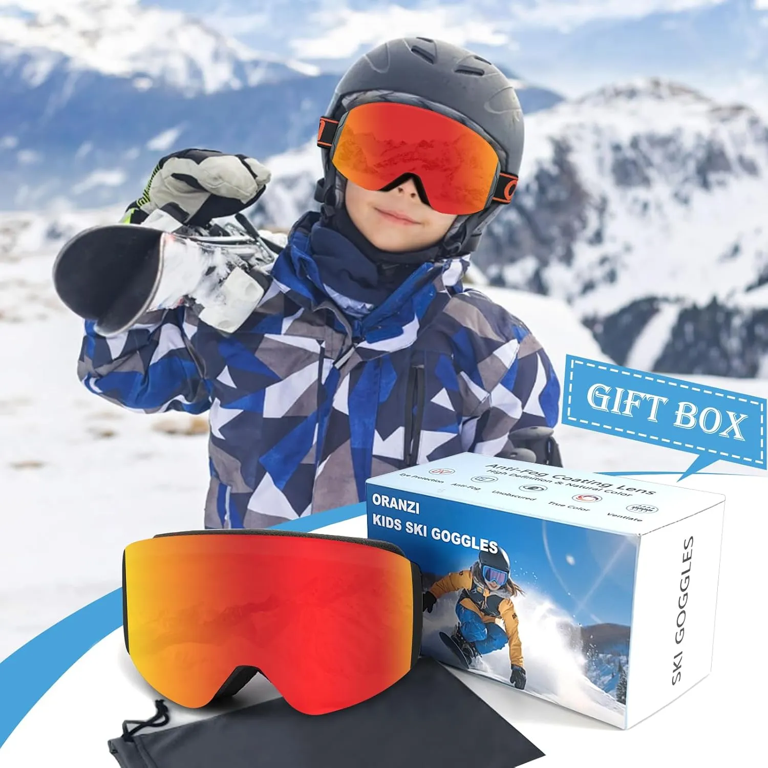 Kids Ski Goggles,Kids Snowboard Goggles for Boys Girls,Ski Goggles for Youth Teens Kids 3-14