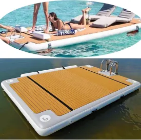 Large Floating Cushion Raft Island Air Bed, Inflatable Dock Platform with Stainless Steel Ladder, 2 to 8 Person Dock Raft, Gymnastics Mat Water Yoga Mat Non-Slip Surface