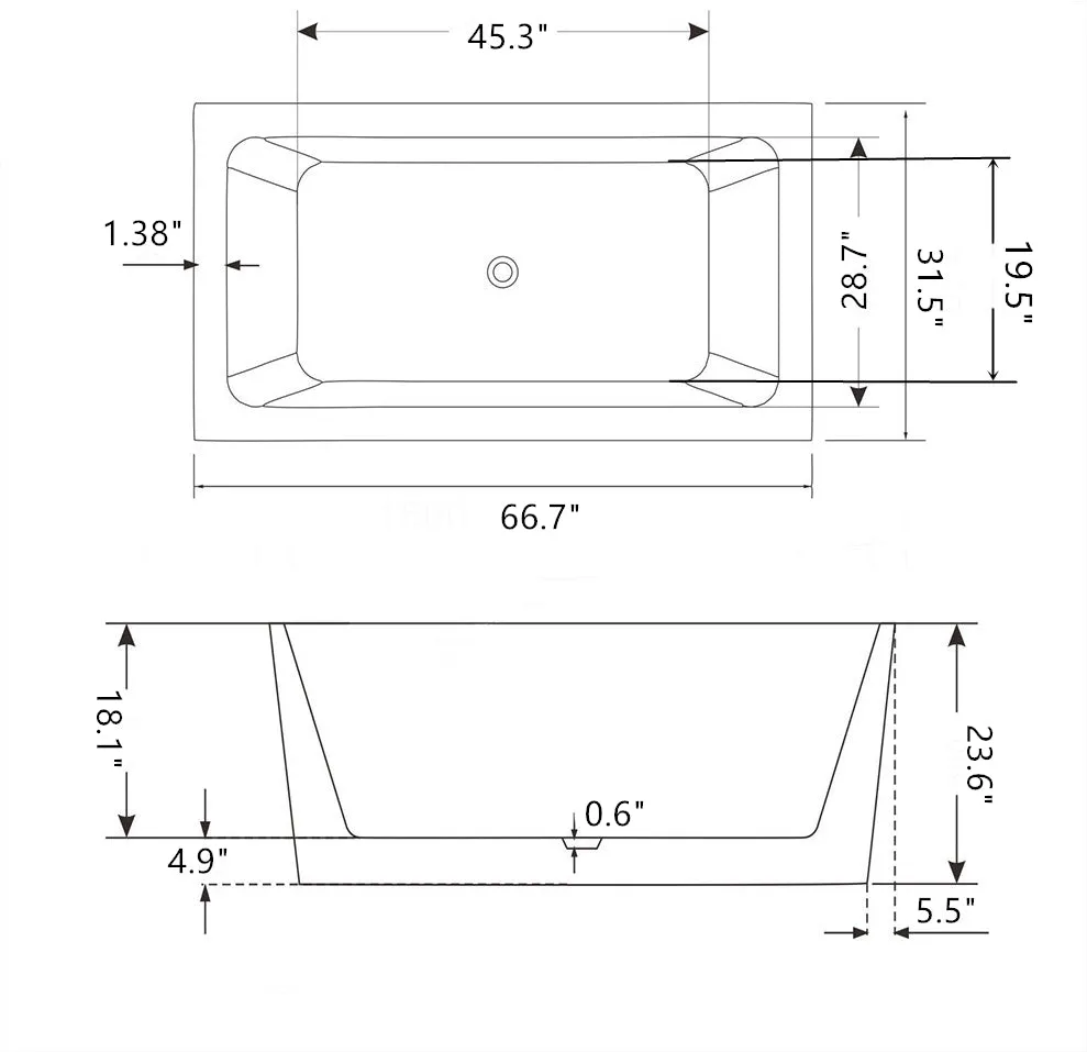 Legion Furniture WE6813 67" Acrylic Bathtub