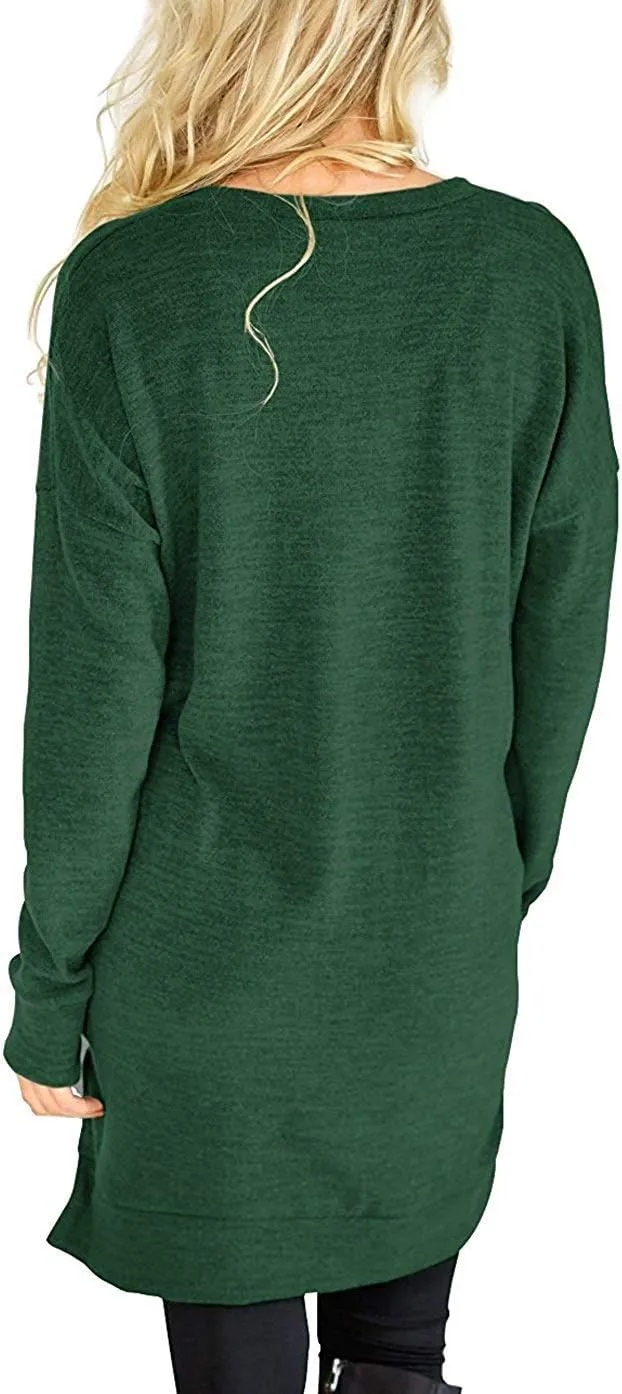 LERUCCI Womens Casual Long Sleeves Solid V-Neck Tunics Shirt Tops with Pockets