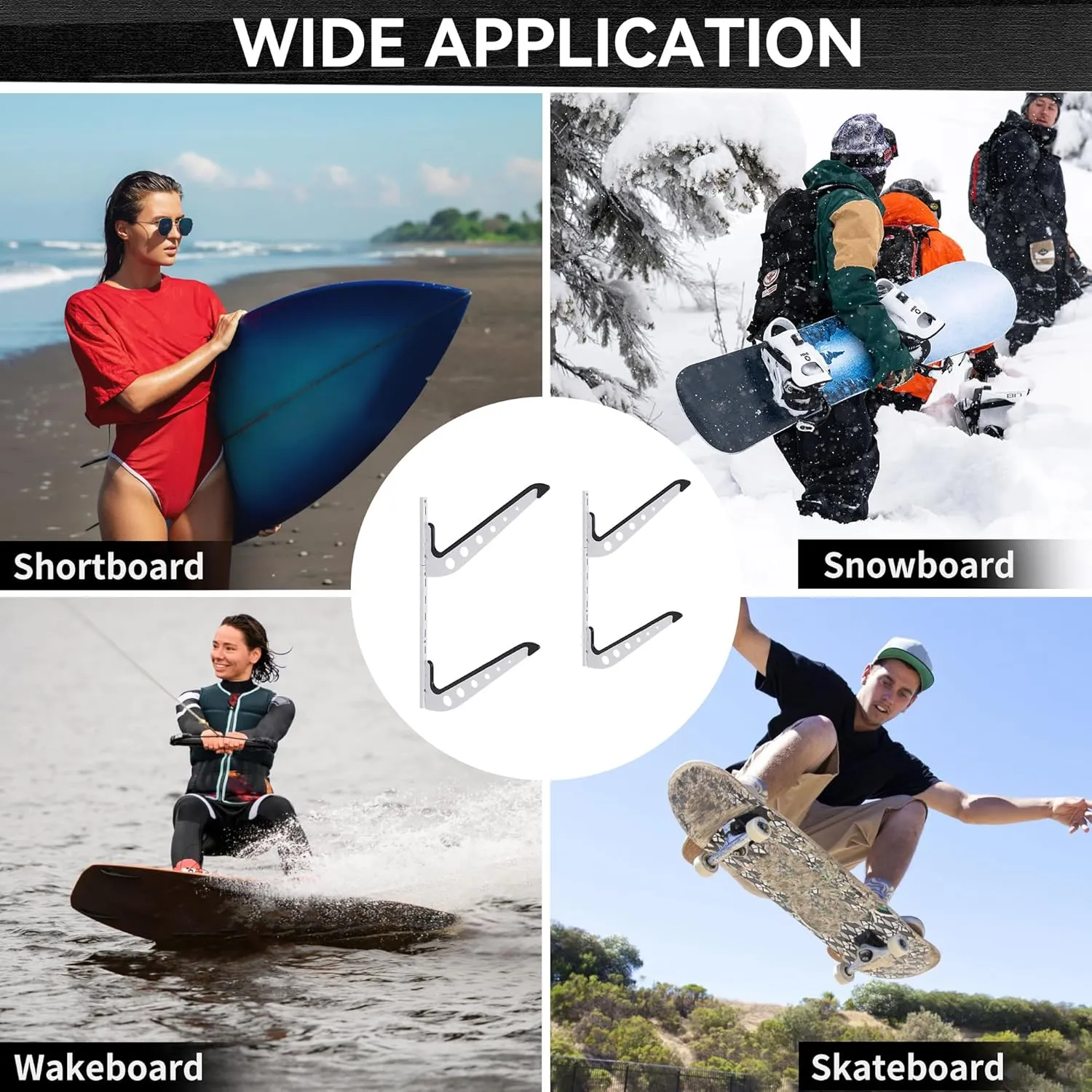 Multi Board Surf Rack Wall Mount for Surfboard, Wakeboard, Snowboard Storage, Adjustable Wall Hangers Boards Display
