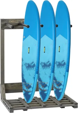 MyGift 4-Ft Tall Rustic Burnt Wood Freestanding Vertical Surfboard Rack, Wakeboard SUP Paddleboard Storage Rack - Holds up to 4 Boards