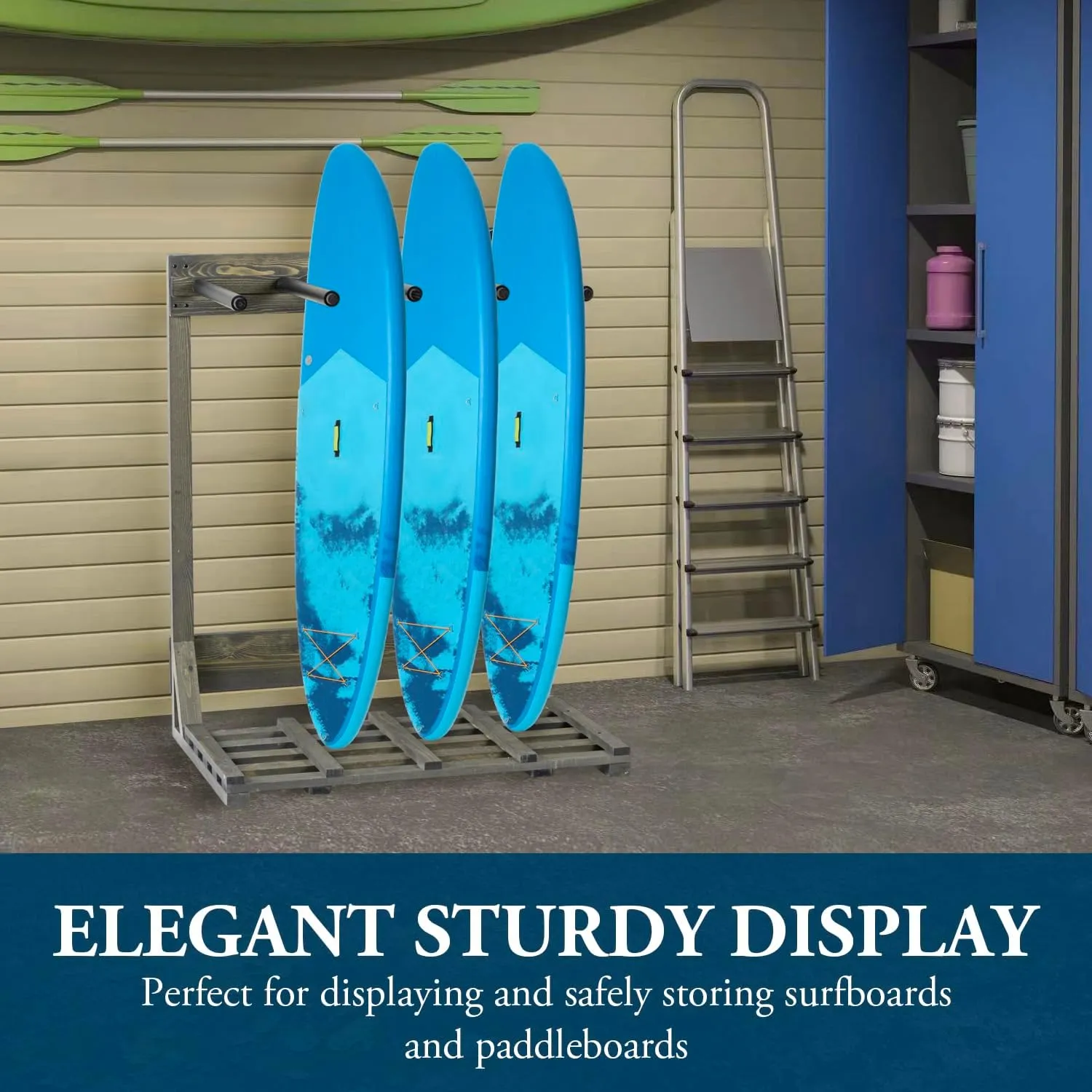 MyGift 4-Ft Tall Rustic Burnt Wood Freestanding Vertical Surfboard Rack, Wakeboard SUP Paddleboard Storage Rack - Holds up to 4 Boards