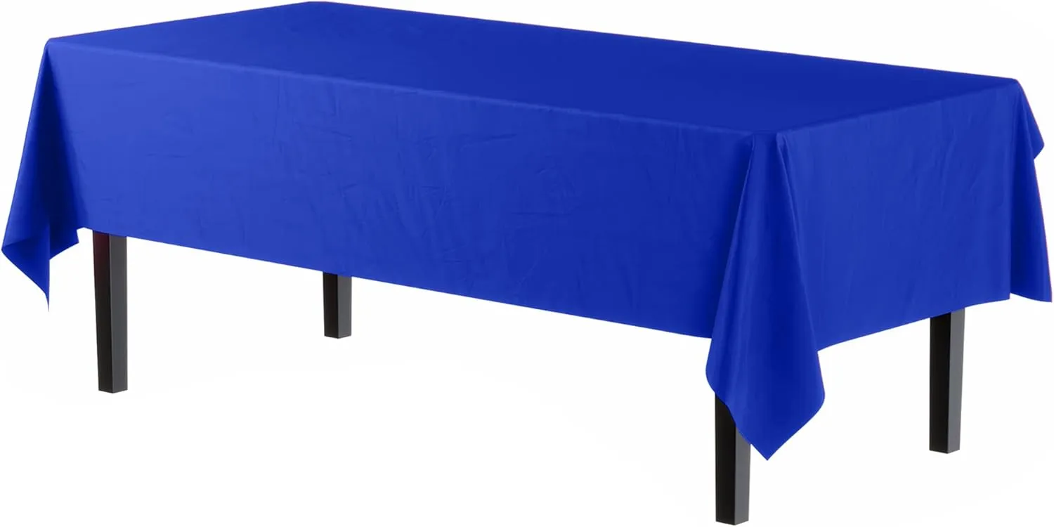 Party Solids 6-Pack Premium Plastic Tablecloth 54in. x 108in. Rectangle Plastic Table Cover - Blue