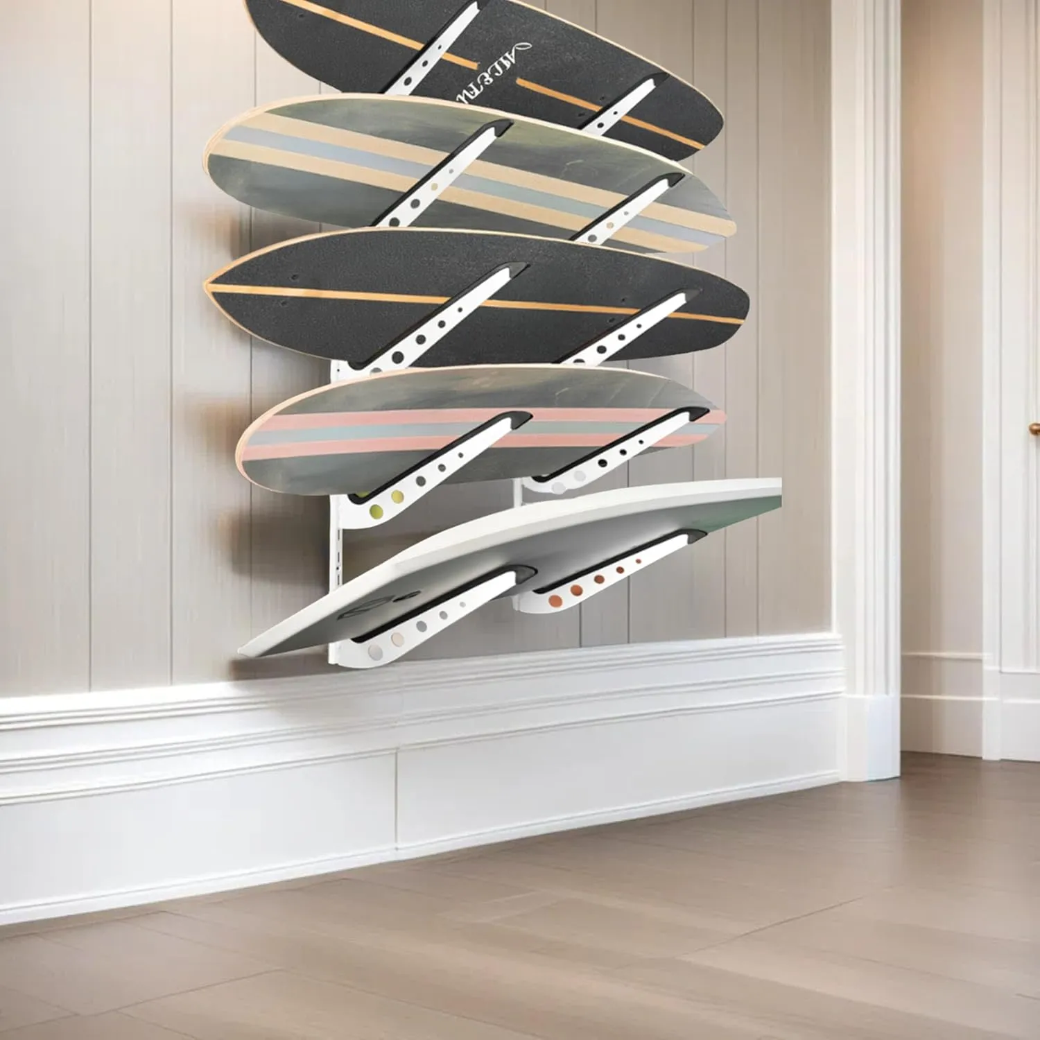 Snowboard Wall Mount, Adjustable 5/6 Board Surfboard Rack, Surfboard Wall Hangers for Surfboard, Wakeboard, and Snowboard Storage at Home or Garage
