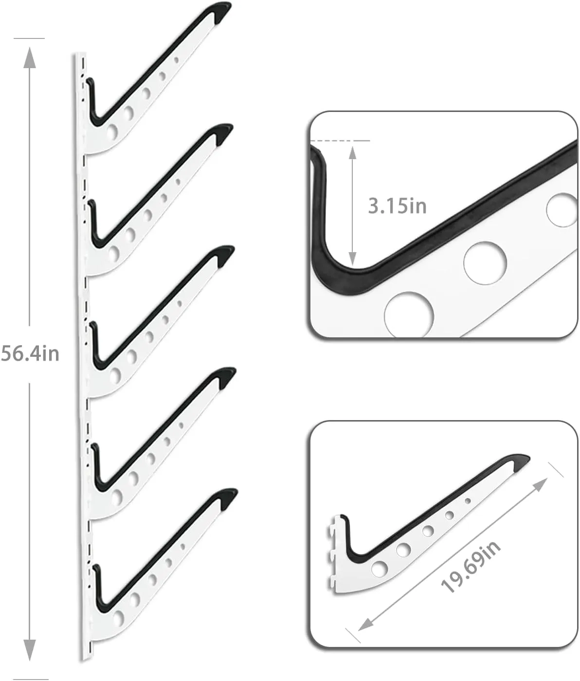 Snowboard Wall Mount, Adjustable 5/6 Board Surfboard Rack, Surfboard Wall Hangers for Surfboard, Wakeboard, and Snowboard Storage at Home or Garage