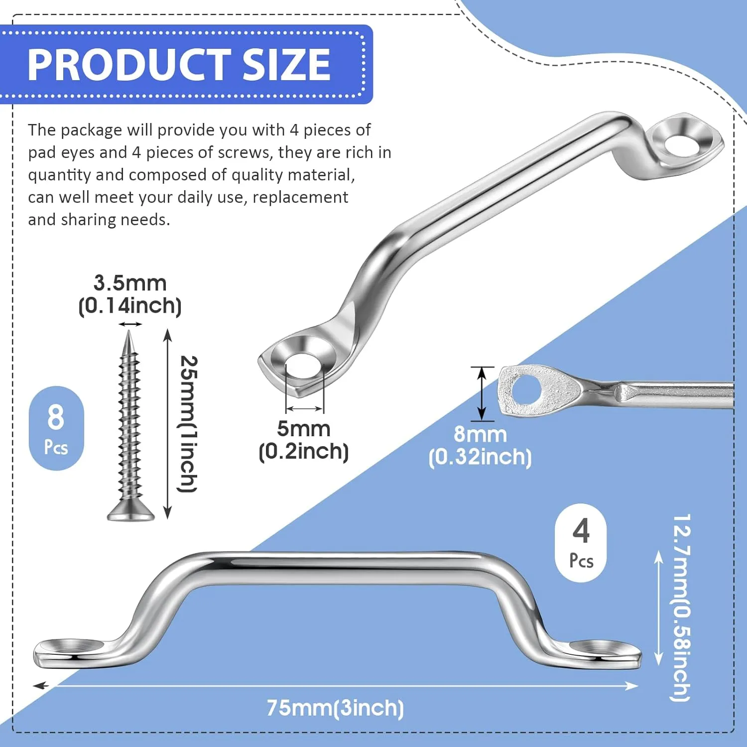 Stainless Steel Footman Loop with Flat Head Tapping Screws Bimini Top Strap Footman Loop for Kayak, Boat