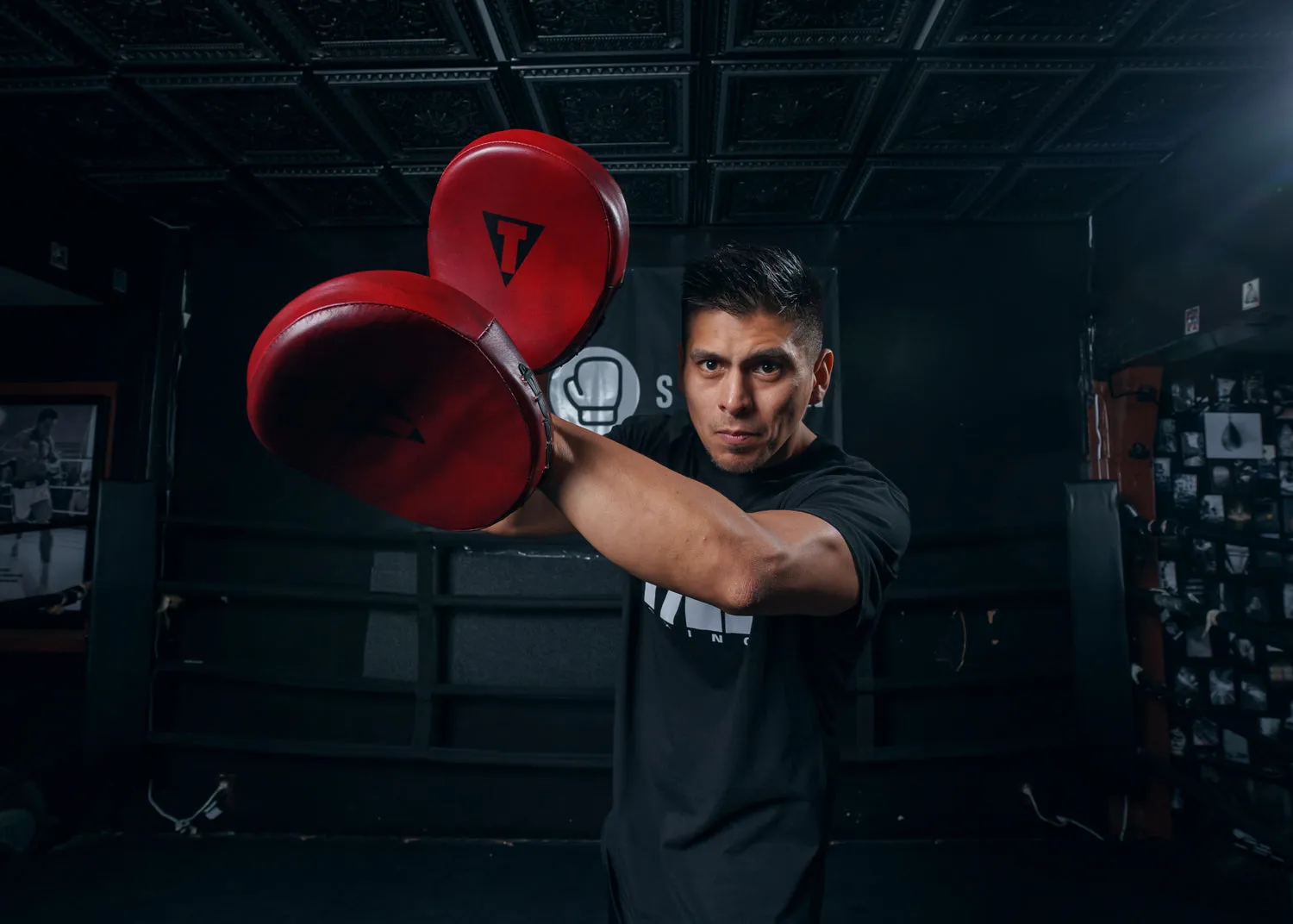 TITLE Boxing Blood Red Leather Punch Mitts