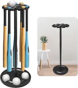 TP Baseball Bat Holder Display Rack, Solid Wood Baseball Bat Stand Holder Organizer,Softball Bat Rack, Sturdy Baseball Bat Holder Storage Rack Holds 10 Bats-Black