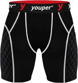 Youper Adult Elite Compression Padded Sliding Shorts w/Cup Pocket for Baseball, Football