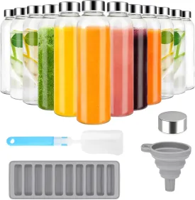 Zukro Glass Water Bottles with Lids 18 oz, 12 Pack Reusable Juice Bottles With Stainless Steel Airtight Cap for Juicing, Leak Proof Clear Drinking Jar Beverage storage container for Fridge, BPA Free